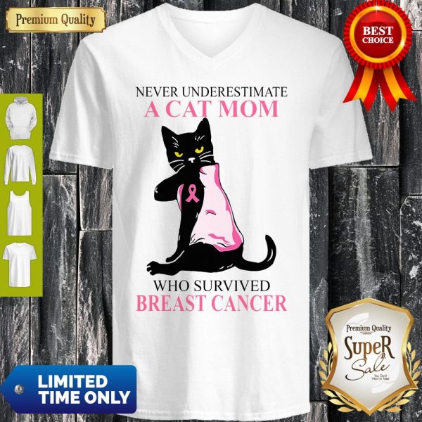 Official A Cat Mom Who Survived Breast Cancer V-neck