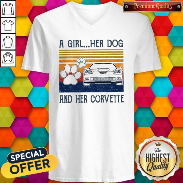 A Girl Her Dog And Her Corvette Vintage V-neck