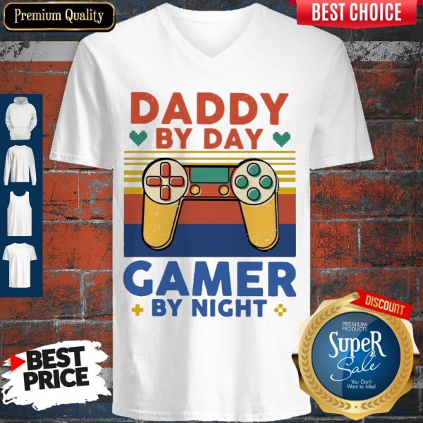 Daddy By Day Gamer By Night Vintage V-neck