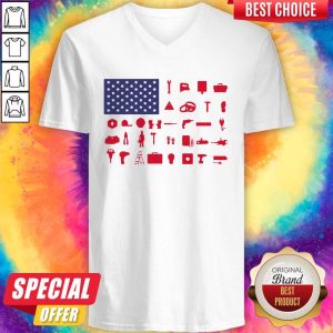 Electrician Independence Day American Flag V-neck