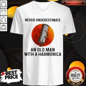 Never Underestimate An Old Man With A Harmonica V-neck