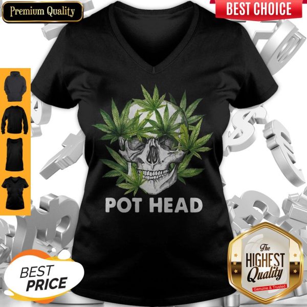 Official Cannabis Skull Weed Pot Head V-neck