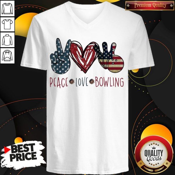 Official Peace Love Bowling America Flag V-neck