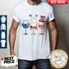 Official Wine Glass America Flag 4th Of July Shirt