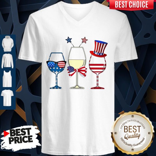 Official Wine Glass America Flag 4th Of July V-neck