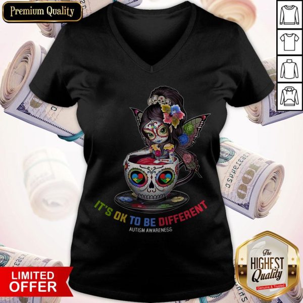 Sugar Skull Fairy Figurine It’s Ok To Be Different Autism Awareness V-neck