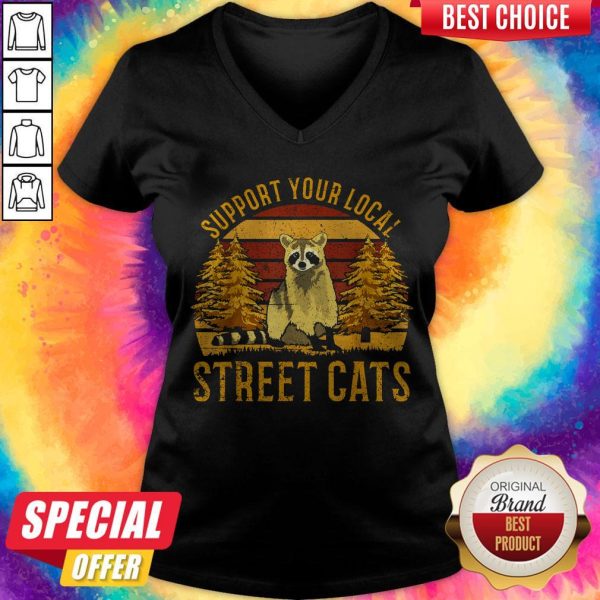 Support Your Local Street Cats Raccoon Sunset V-neck