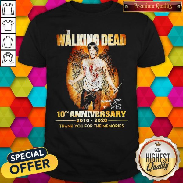The Walking Dead 10th Anniversary 2010-2020 Thank You For The Memories Signature Wings Shirt