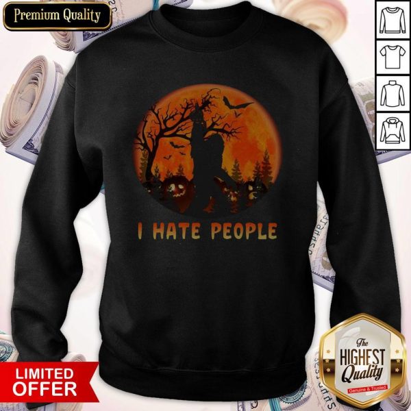 Bigfoot I Hate People Halloween Moon Sweatshirt