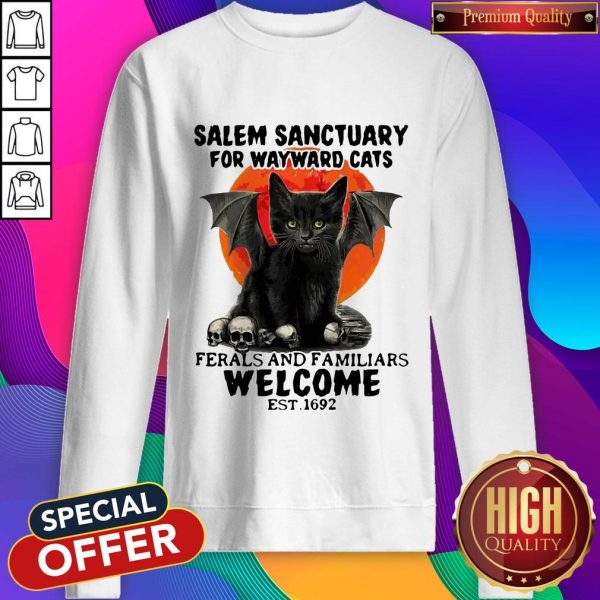 Salem Sanctuary For Wayward Cats Ferals And Familiars Welcome Est 1692 Blood Moon Sweatshirt