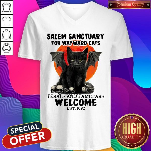 Salem Sanctuary For Wayward Cats Ferals And Familiars Welcome Est 1692 Blood Moon V-neck