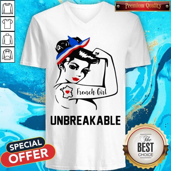 Strong Woman Tattoo French Girl Unbreakable V-neck