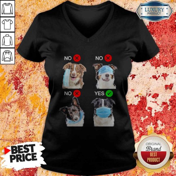 Funny Border Collie Dogs Right Way To Wear Mask V-neck
