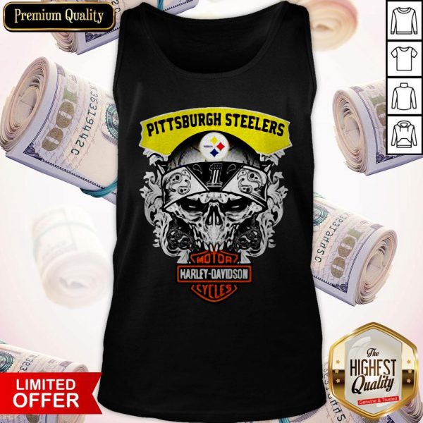 Funny Harley Davidson Pittsburgh Steelers Skull Tank Top