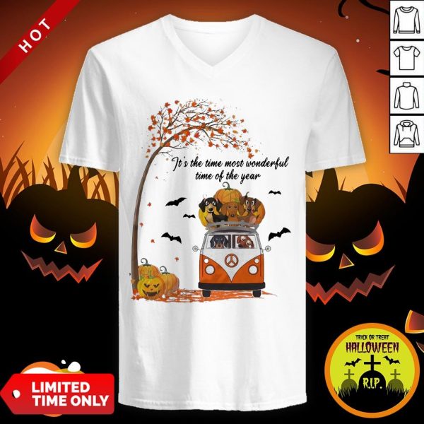 Halloween Dachshund Chibi It’s The Time Most Wonderful Time Of The Year V-neck