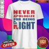 Never Apologize For Being Right Elephant Shirt