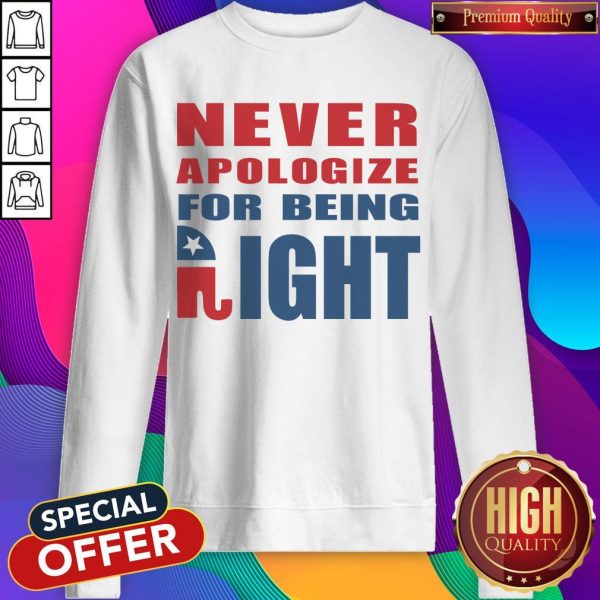 Never Apologize For Being Right Elephant Sweatshirt