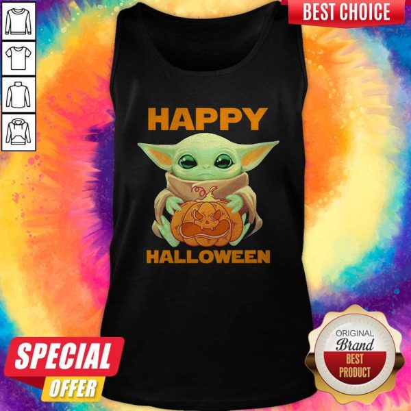 Official Baby Yoda Hug Pumbkin Happy Halloween Tank Top