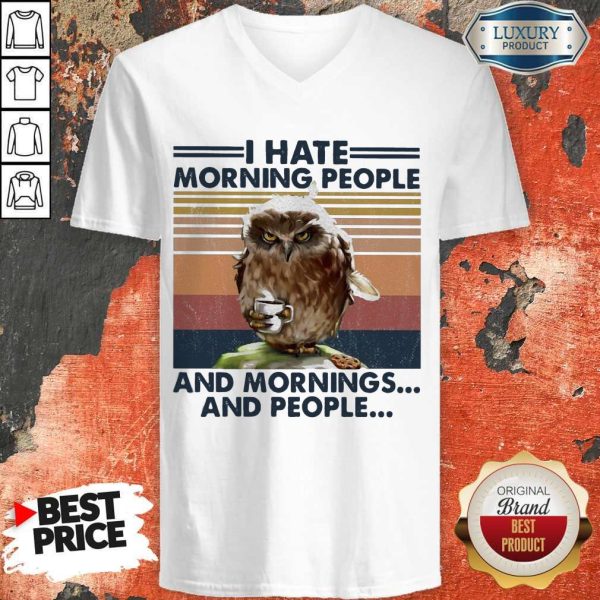 Official Owl I Hate Morning People And Mornings And People Vintage V-neck