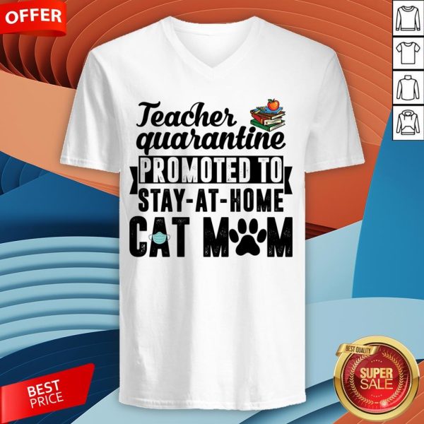 Teacher Quarantined Promoted To Stay At Home Cat Mom V-neck