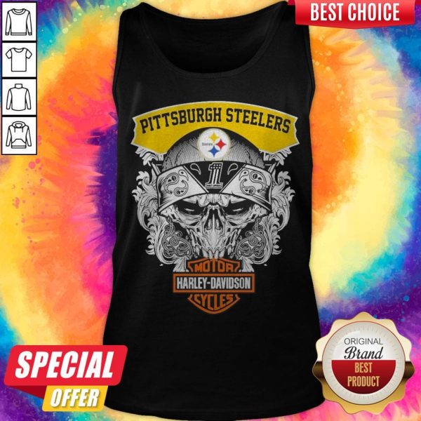 Top Skull Motor Harley Davidson Pittsburgh Steelers Tank Top