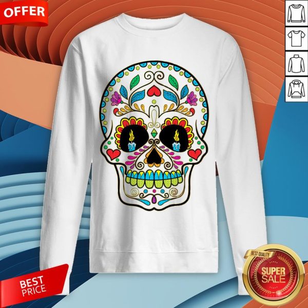 Colorful Retro Floral Sugar Skull Day Of The Dead Dia De Los Muertos Sweatshirt