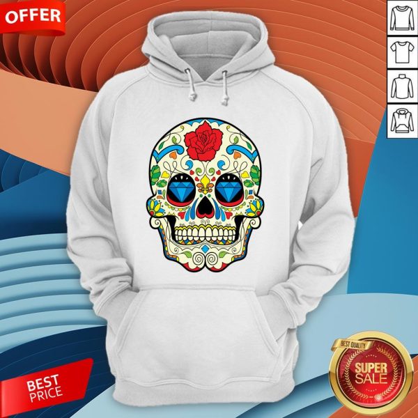 Colorful Retro Floral Sugar Skull Day Of The Dead T-Hoodie