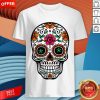 Colorful Sugar Skull And Retro Flowers Day Of The Dead Shirt