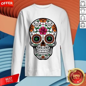 Colorful Sugar Skull And Retro Flowers Day Of The Dead Sweatshirt