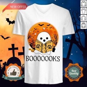Ghost Reading Books Halloween V-neck