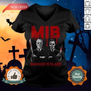 Halloween Jason Voorhees And Freddy Krueger Mib Maniacs In Black V-neck