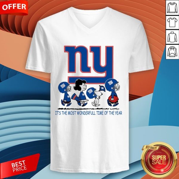 Snoopy And Friends New York Giants It’s The Most Wonderful Time Of The Year V-neck