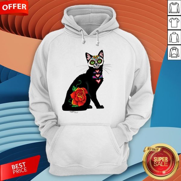 Sugar Skull Cat With Rose Day Of The Dead Hoodie