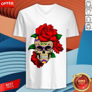 Sugar Skull With Rose Day Of The Dead Dia De Muertos V-neck