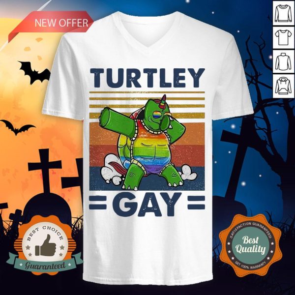 Turtley Gay Turtle Dabbing LGBT Vintage V-neck