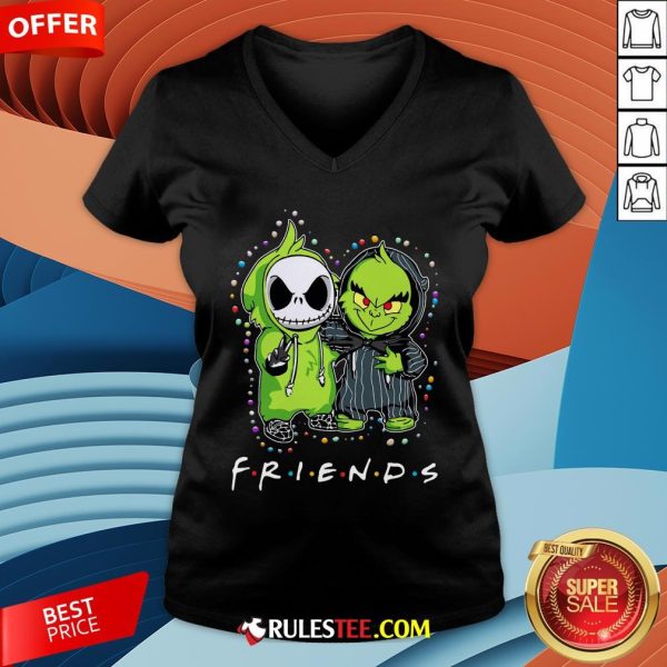Baby Jack Skeleton And Baby Green Friends Light Christmas V-neck - Design By Rulestee.com