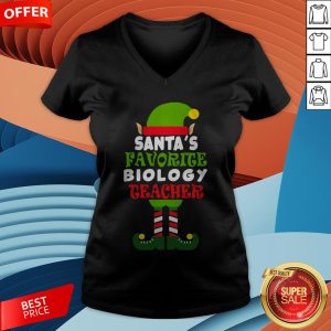 Santas Favorite Biology Teacher Elf Christmas V-neck