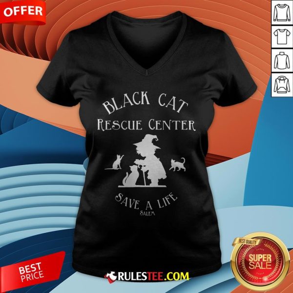 Black Cat Rescue Center Save A Life Salem Witch Halloween V-neck - Design By Rulestee.com