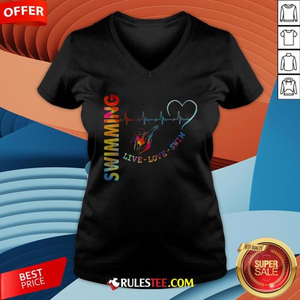 Colorful Swimming Live Love Swin Heart Beat V-neck - Design By Rulestee.com