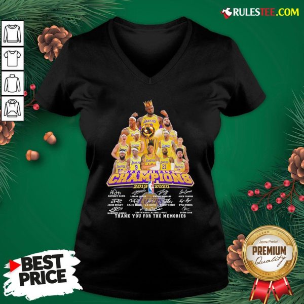 Awesome Los Angeles Lakers 2019-2020 NBA Finals Champions Thank You For The Memories Signatures V-neck - Design By Rulestee.com