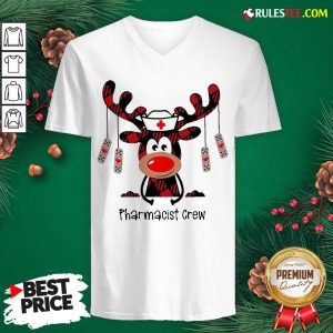 Awesome Plaid Reindeer Pharmacist Crew Christmas V-neck - Design By Rulestee.com