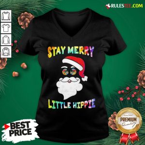 Nice Santa Claus Say Merry Little Hippie Christmas V-neck - Design By Rulestee.com