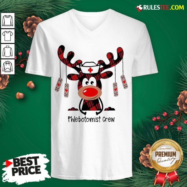 Perfect Plaid Reindeer Phlebotomist Crew Christmas V-neck - Design By Rulestee.com