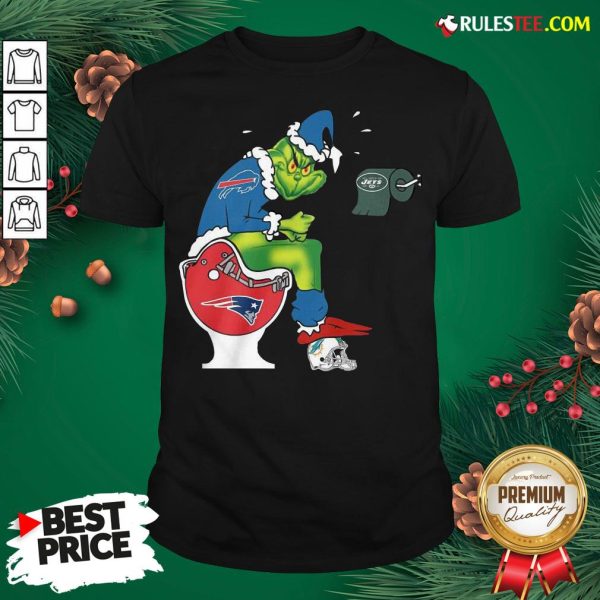 Premium The Grinch Buffalo Bills Shit On Toilet New England Patriots Christmas Shirt - Design By Rulestee.com