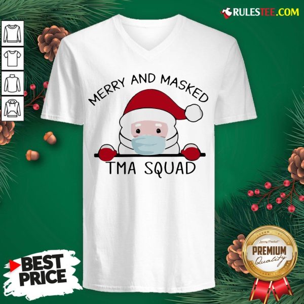 Pretty Santa Face Mask Merry And Masked Tma Squad Christmas V-neck - Design By Rulestee.com