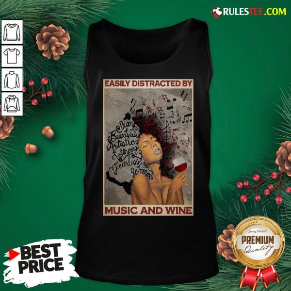 Top Girl Afro Woman Easily Distracted By Music And Wine Poster Tank Top - Design By Rulestee.com
