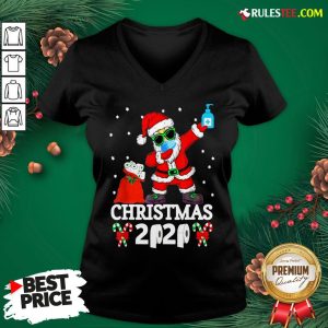 Top Santa Claus Dabbing Wine And Toilet Paper Christmas 2020 V-neck - Design By Rulestee.com