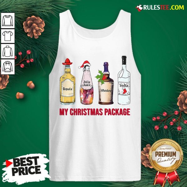 Top Santa Tequila Jolly Juice Whiskey Vodka My Christmas Package Tank Top - Design By Rulestee.com