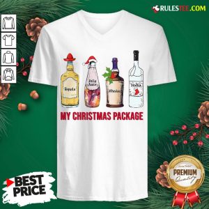 Top Santa Tequila Jolly Juice Whiskey Vodka My Christmas Package V-neck - Design By Rulestee.com