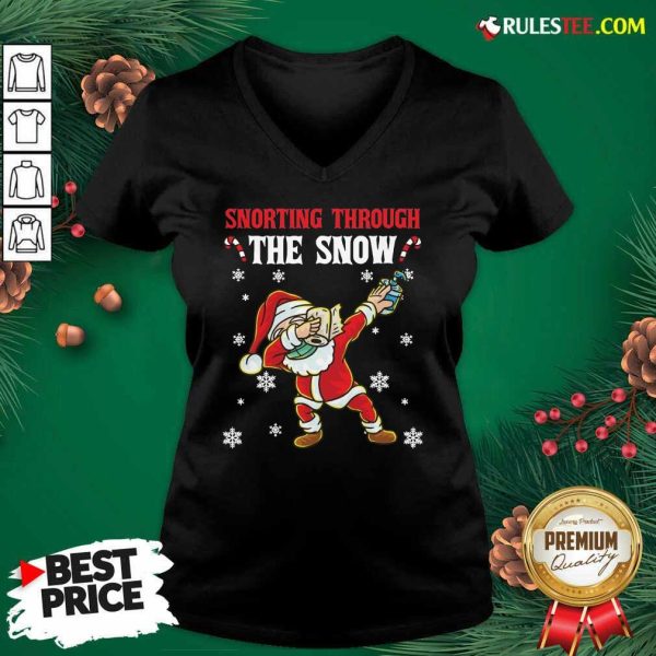 Snorting Through The Snow Dabbing Santa Claus Face Mask Toilet Paper Hand Sanitizer Christmas V-neck - Design By Rulestee.com